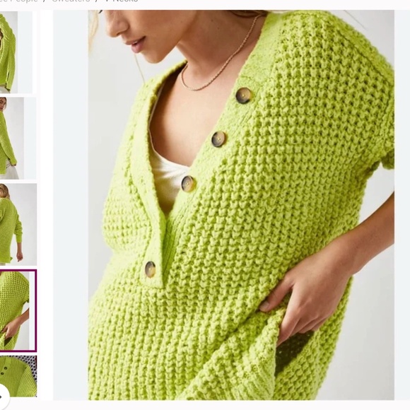 Free People Whistle Thermal Henley Sweater in Acid Lime, size XS - Picture 4 of 11